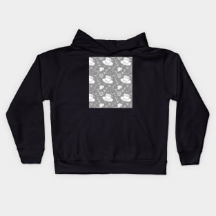 Coffee pattern Charcoal grey and white Kids Hoodie